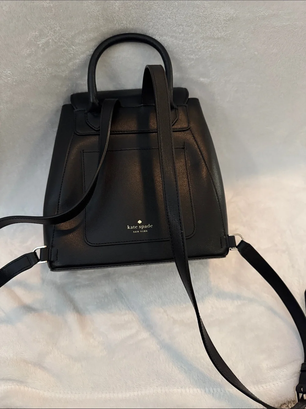 kate spade Black Leather Mini Backpack with Spade Emblem